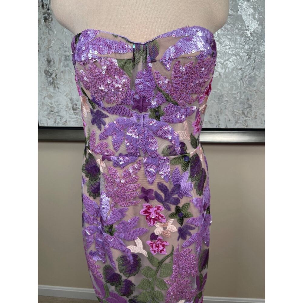 BRONX AND BANCO Dahlia Floral Appliqué Strapless Lilac Maxi Dress Size Large - Picture 3 of 7